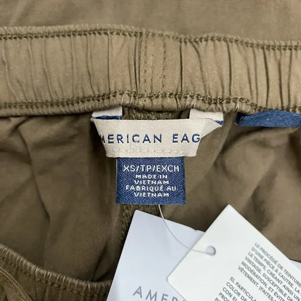 American Eagle NWT Cargo Parachute Pants XS Brown Baggy Utility Y2K Drawstring